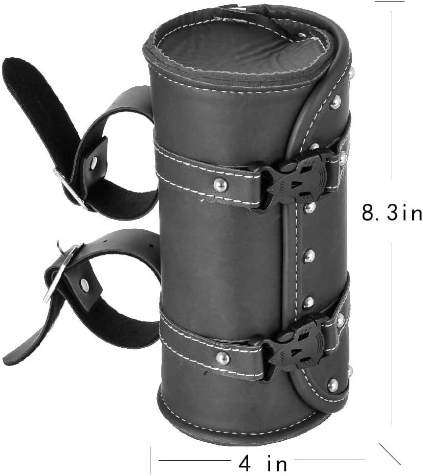 Leather Motorcycle Front Fork Rear Sissy Bar Tool Kit Holder Bag Pouch Storage