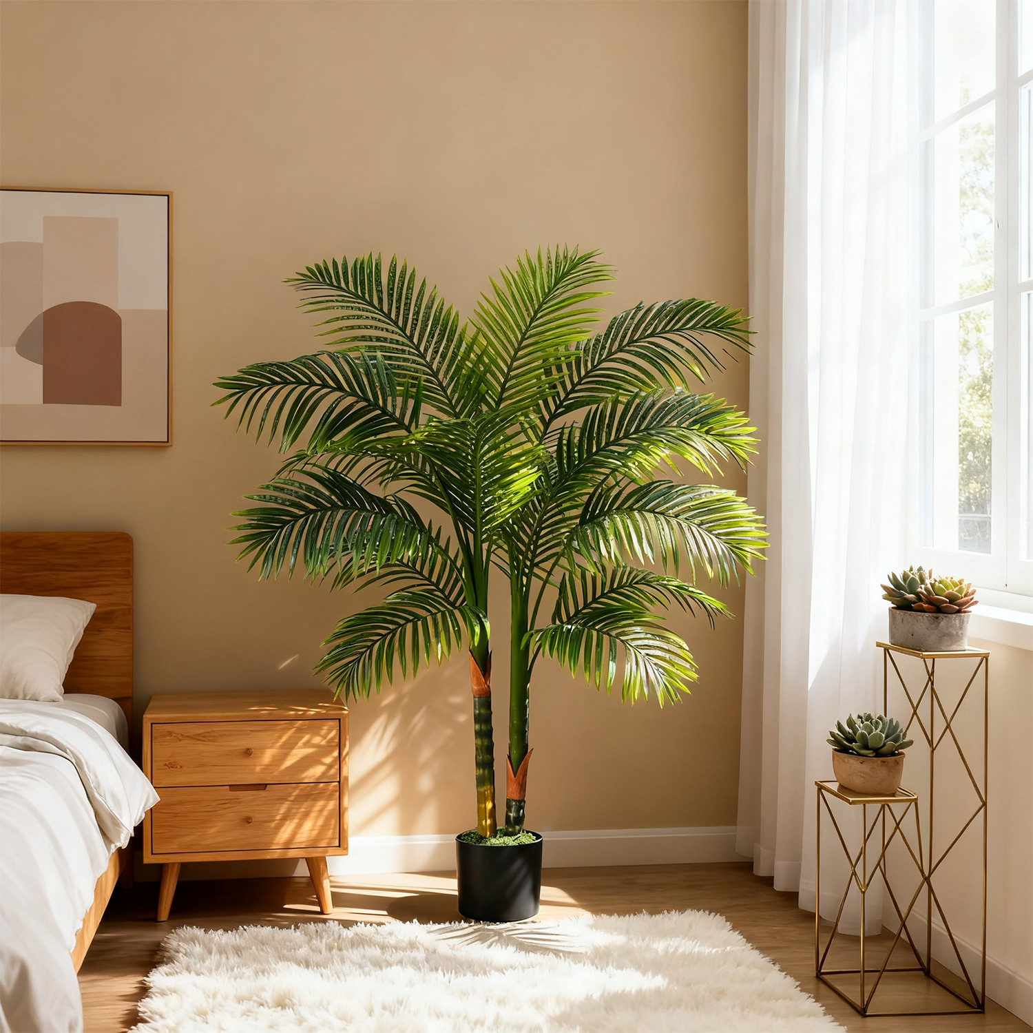 6FT Double Golden Cane Palm Artificial Tree Lush Realistic Home Garden Decor