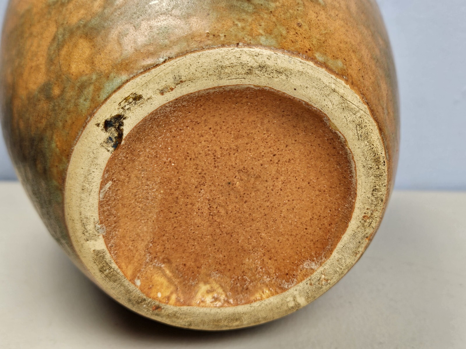 Vintage Burley Winter Art Pottery Wide Mouth Mottled Ceramic Vase 8.5" CRACKED