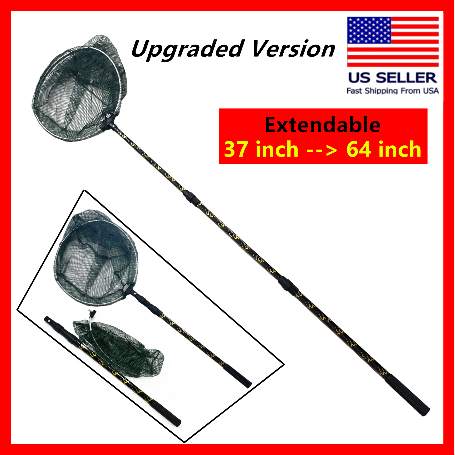 Telescopic Folding Aluminum Handle Fishing Landing Net 3 Section Extending Pole