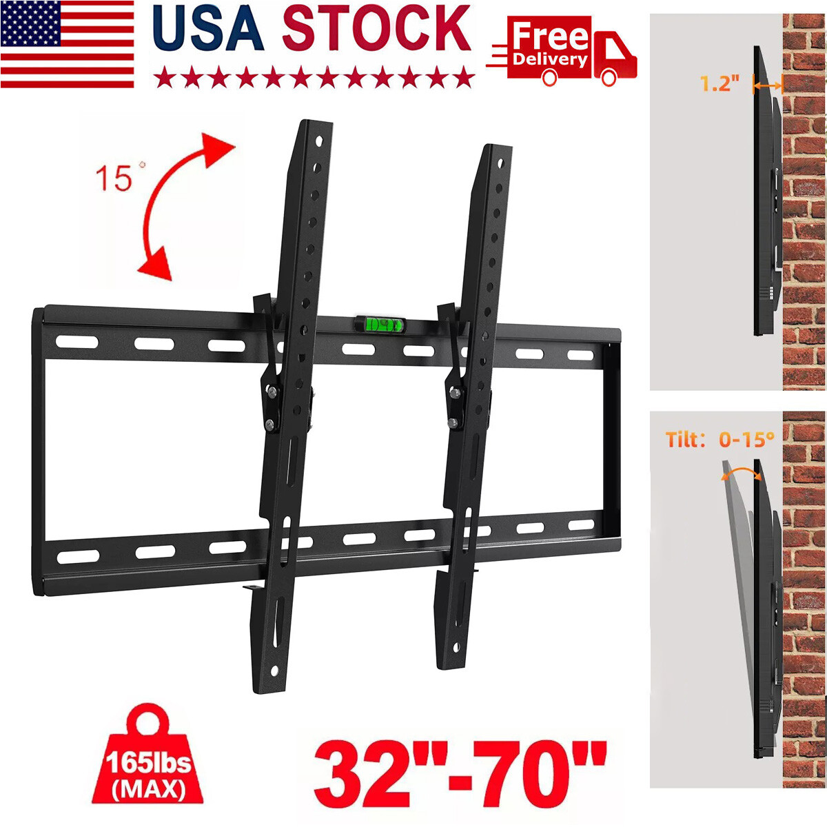 TV Wall Mount Bracket Tilt for 32 37 40 42 43 46 47 50 52 55 60 65 70inch Screen