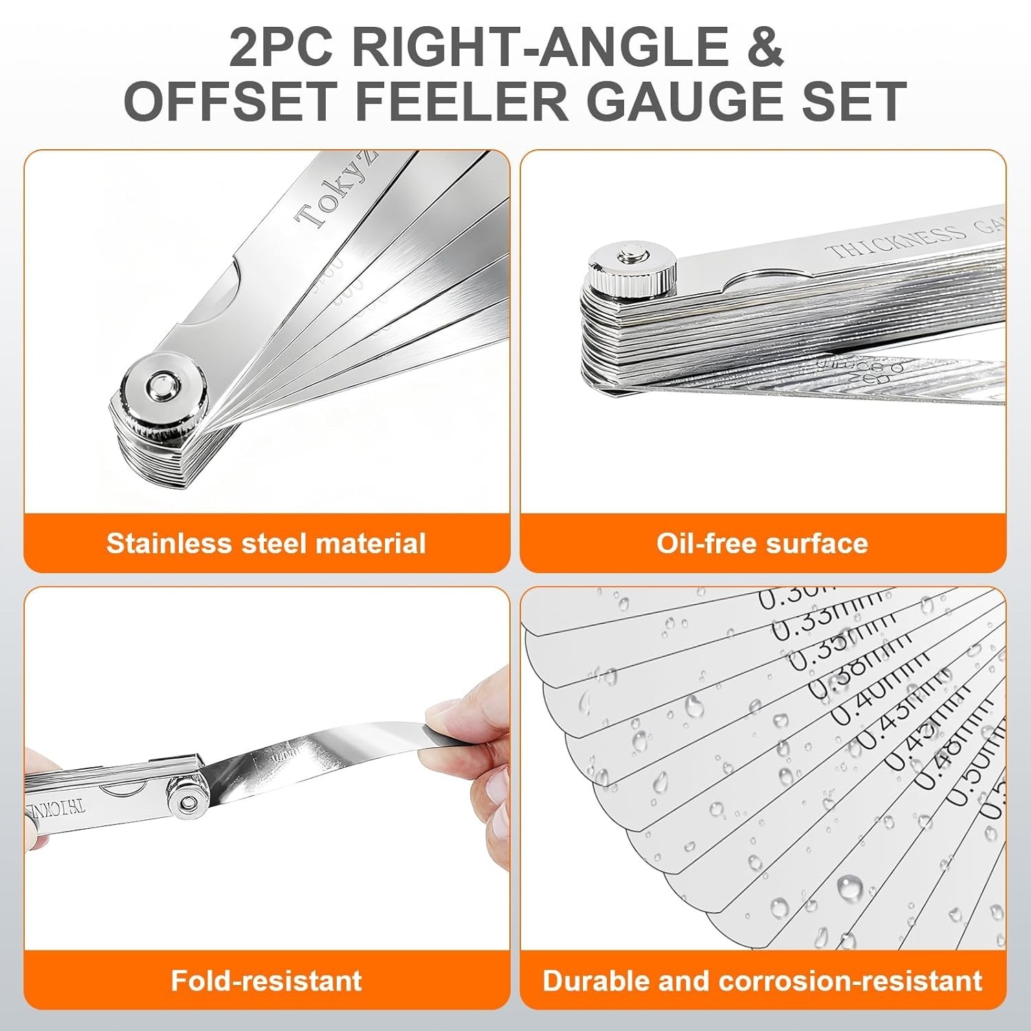 2Pcs Stainless Steel Feeler Gauge Set,32 Straight Blades Feeler Gauge16 Piece...