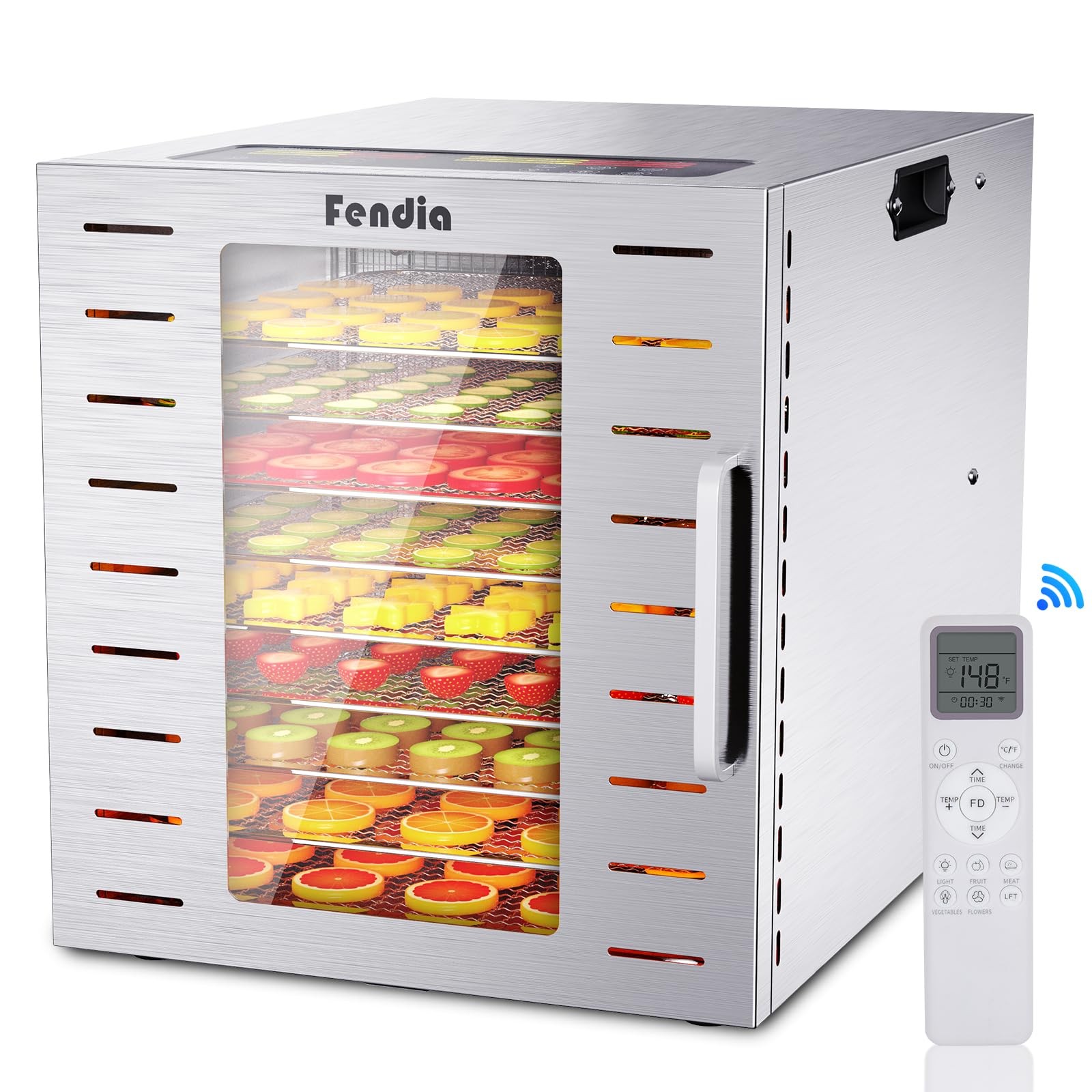 Food Dehydrator for Jerky, 9 Stainless Steel Large Trays, 800W Fruit Dehydrat...