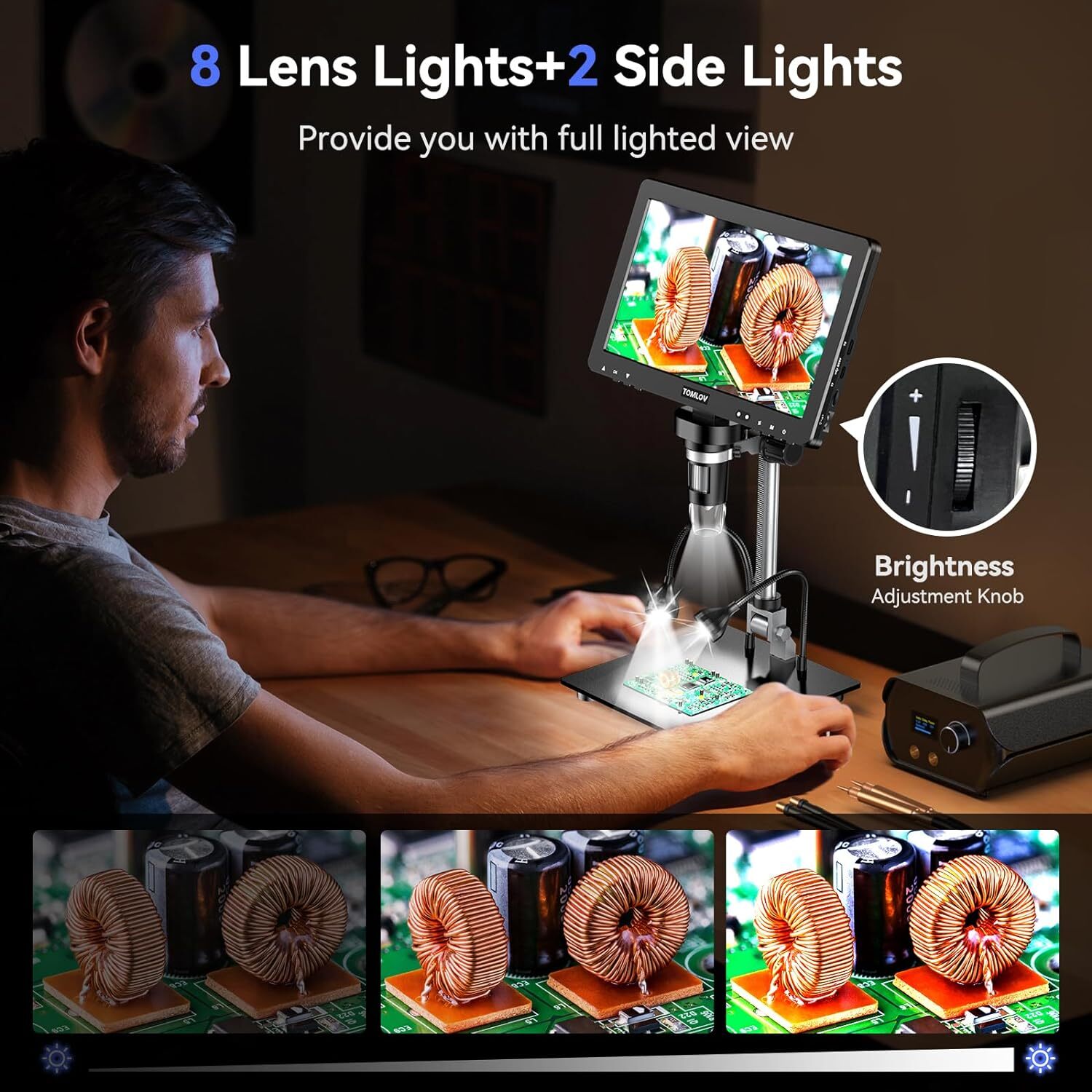 TOMLOV DM9 Max 10.1" HDMI Digital Microscope 5-1500X 20MP Coin Microscope 10 LED