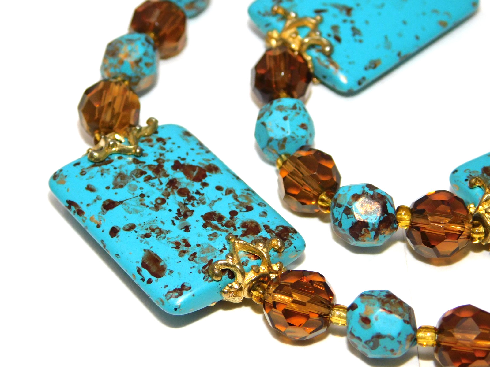Vintage JOAN RIVERS Faux Turquoise & Amber Glass Necklace Bracelet Earrings Set