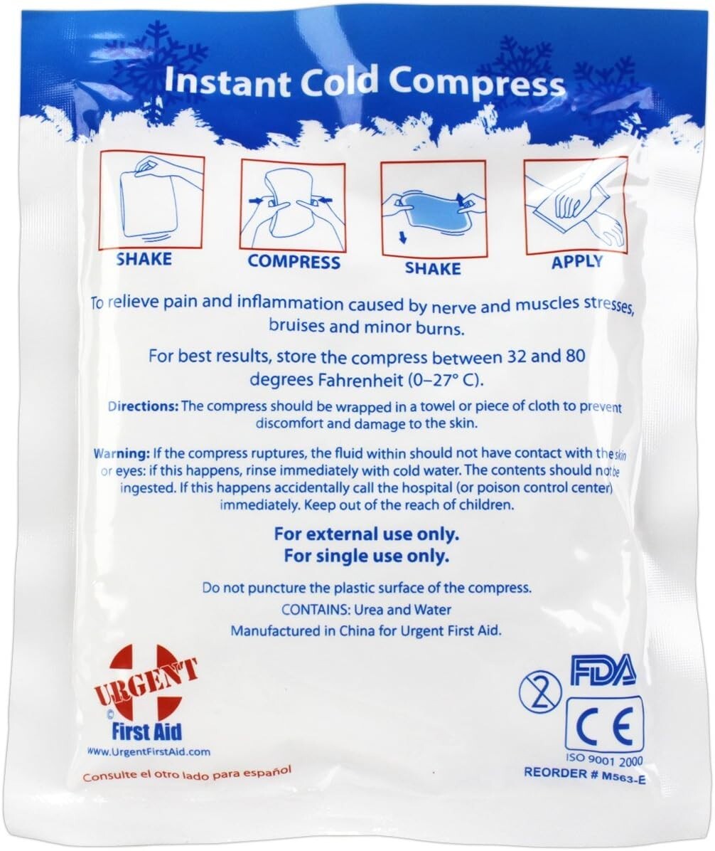Instant Cold Packs, 5" x 6" (4" x 5" Cold Area) Disposable Cold Compresses 4PK
