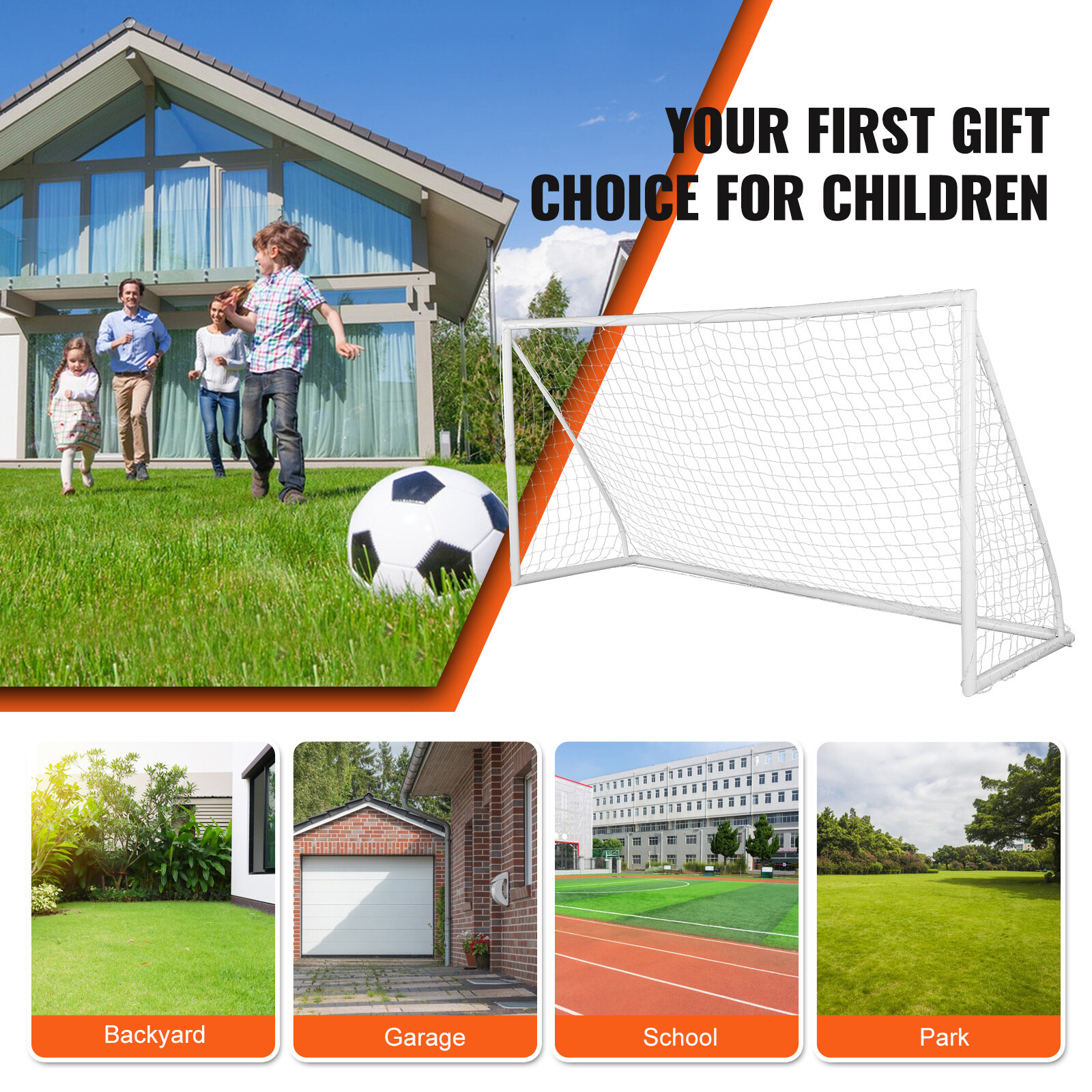 VEVOR 12x6 ft Portable Soccer Goal Kids Soccer Net Carry Bag Backyard Training