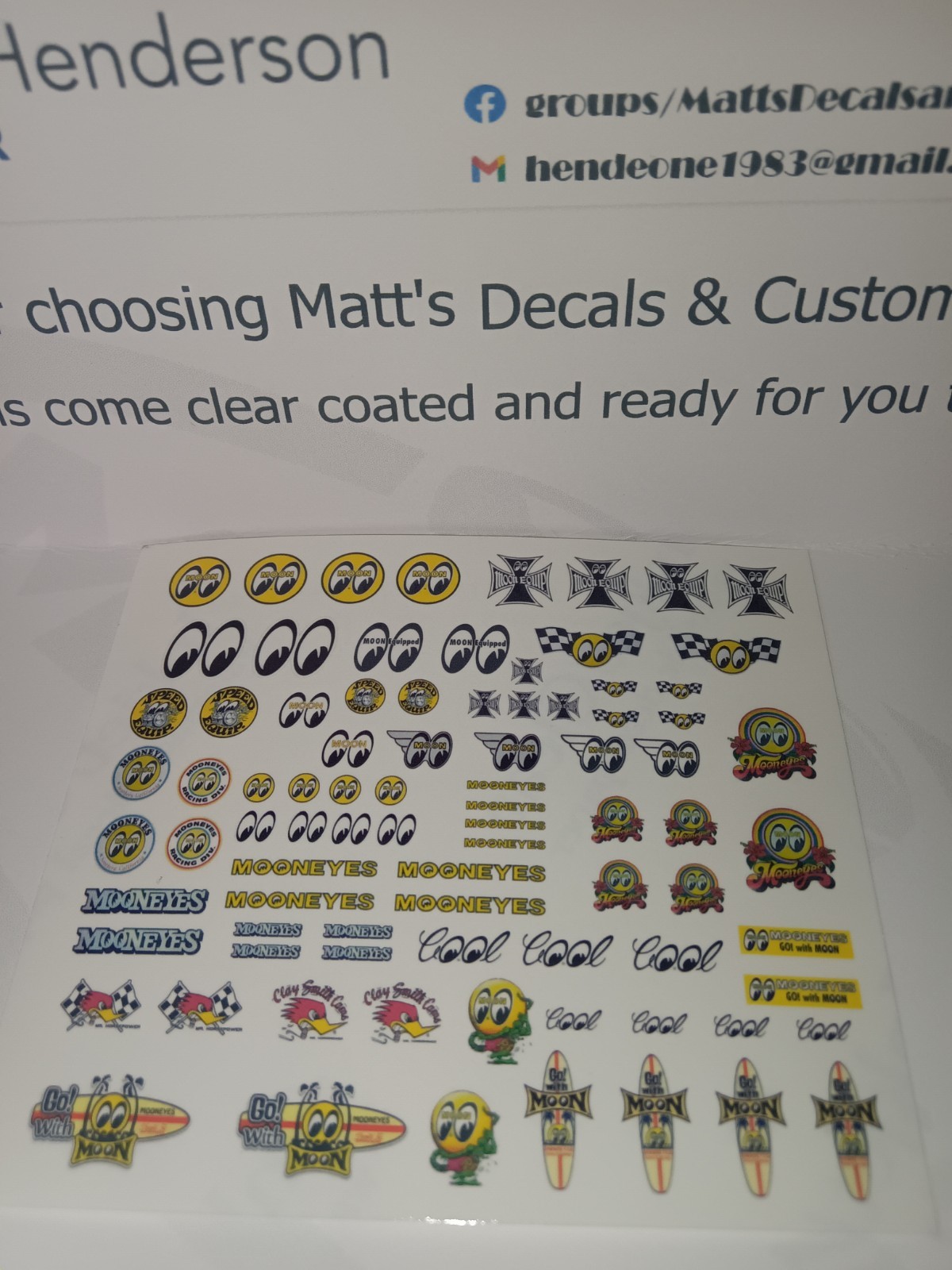 1/64 for hot wheels waterslide decals Moon Eye MADE IN THE USA!