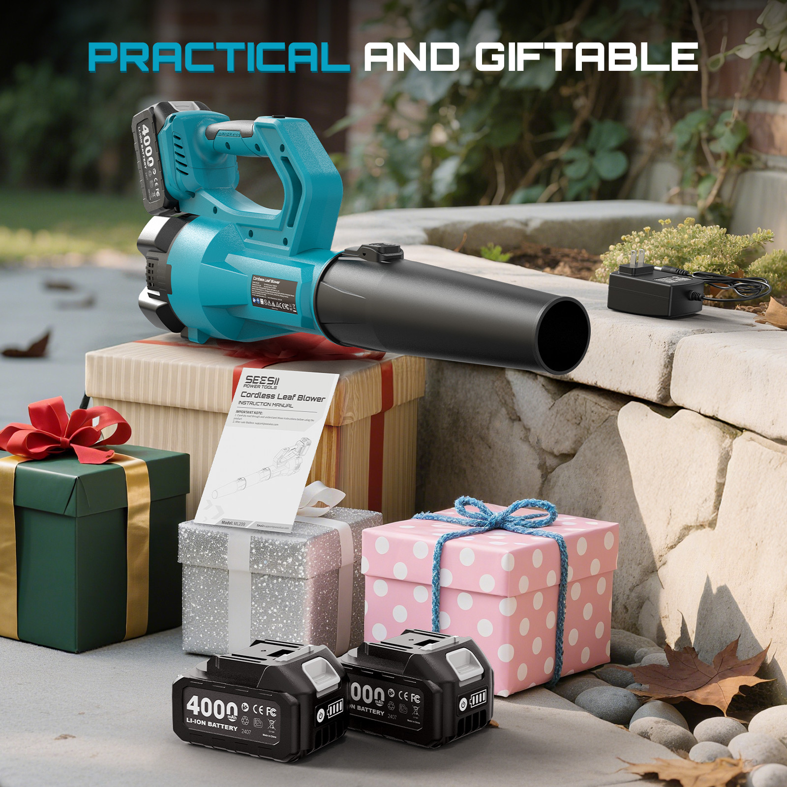 Professional Seesii Leaf Blower 780CFM 400MPH Charger Adjustable Strap 2x4000mah