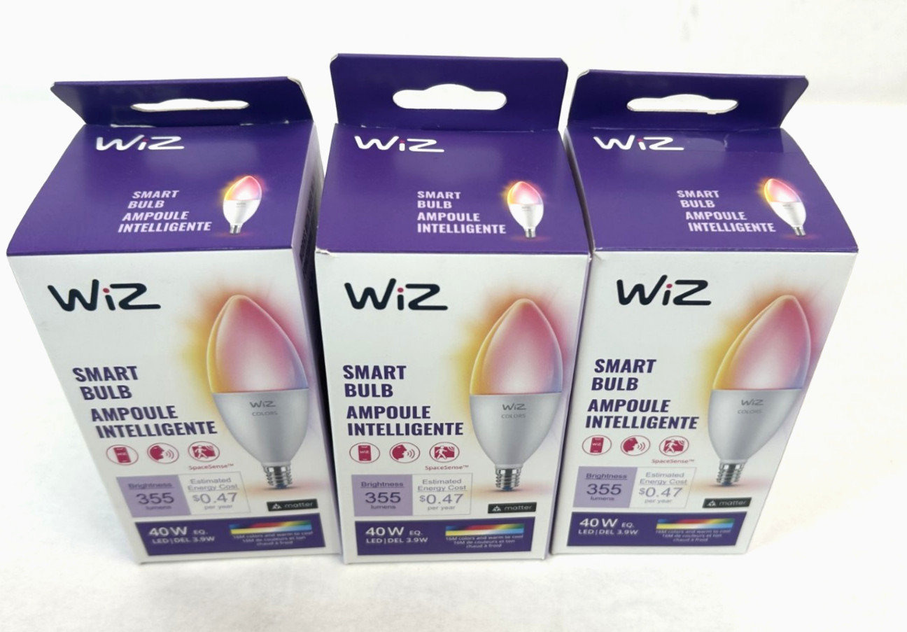 Lot of 3 -WiZ Candle Wi-Fi Smart LED Light Frosted Dimmable Full Color B12/E12