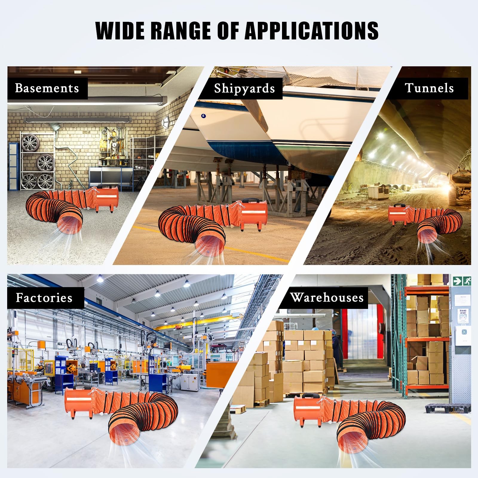 16 Inches 3500 CFM Utility Blower Exhaust Fan with 32.8 FT Duct