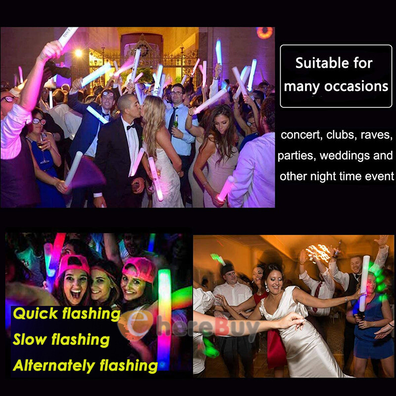 24~120PCS LED DJ Flashing Glow Stick Wands Rally Rave Light Up Foam Sticks
