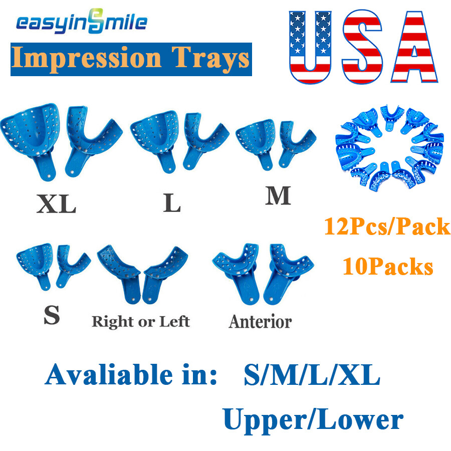 12 pcs Dental Impression Trays Perforated Plastic Autoclavable Upper/Lower L/M/S