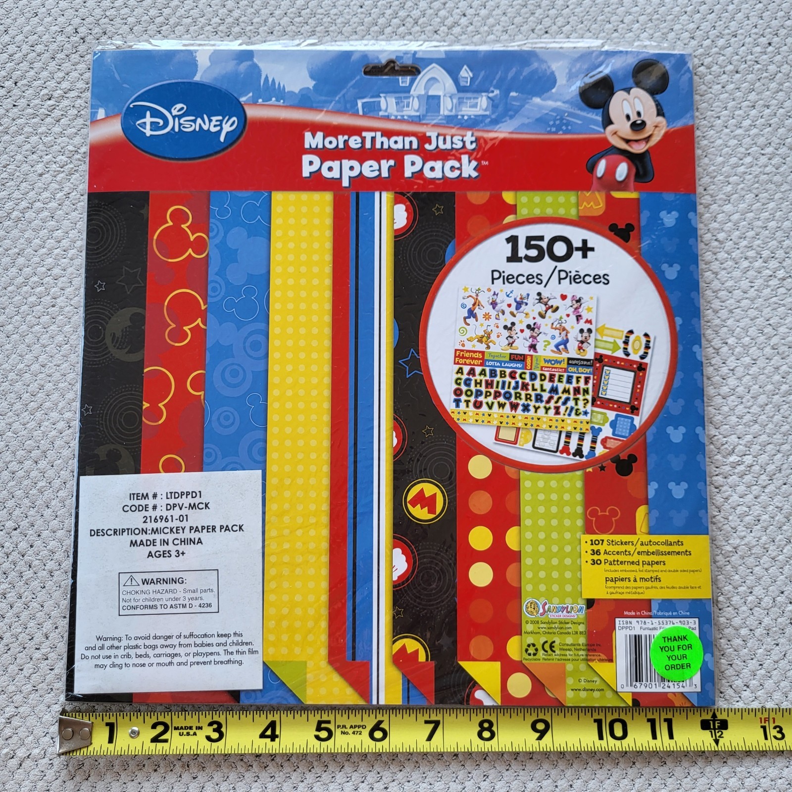 Disney Mickey Mouse Paper Pack 150+ Piece Sandylion Stickers Scrapbook Pattern