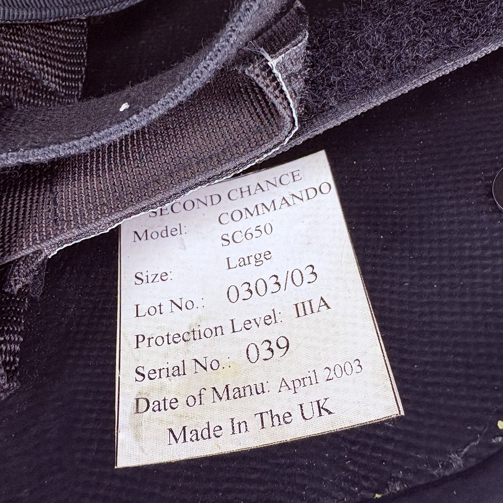 Second Chance Ballistic Helmet 3A (IIIA) (Size Large) MADE IN UK, Bullet Proof