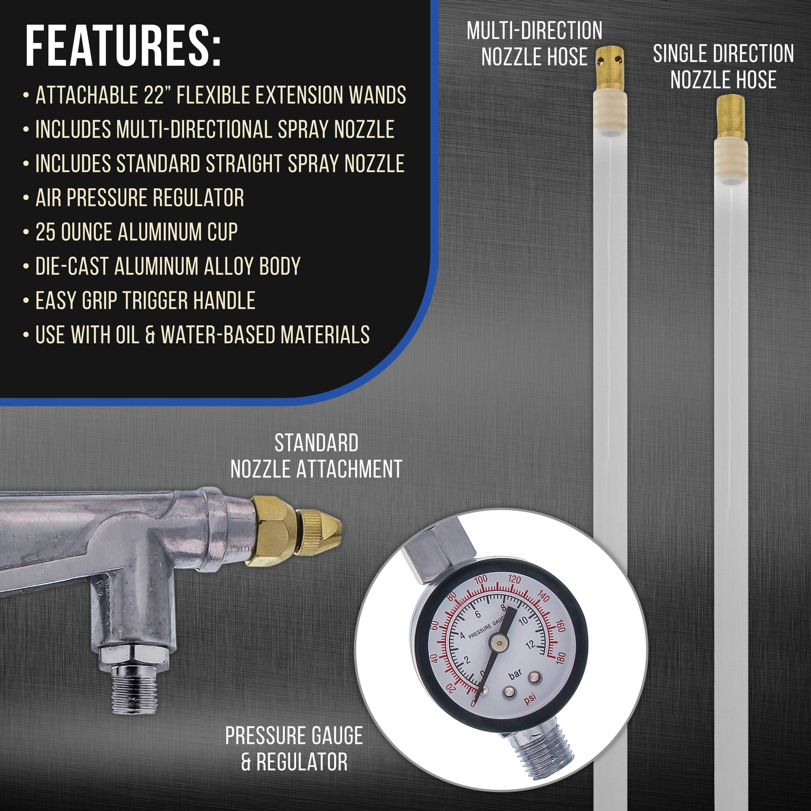 Air Rust Proofing Undercoating Gun, Gauge, Cup, 22" Wands, Spray Truck Bed Liner