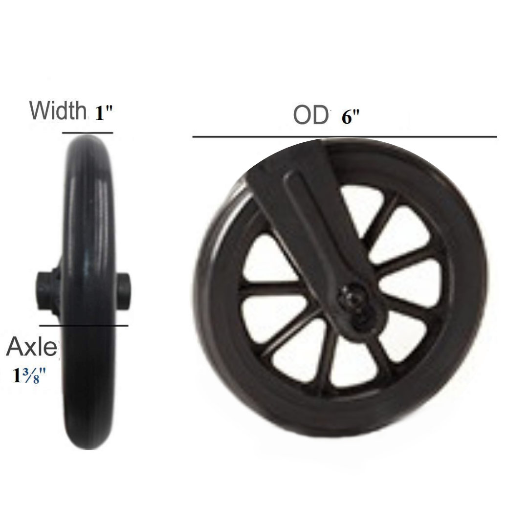 HEALTHLINE Wheels for Walker Rollator, 6 inch , Black