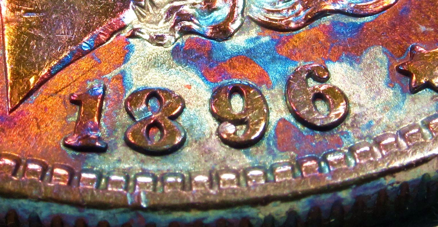 1896 Morgan Dollar Toned Silver ✪ MS ✪ Colorful Rainbow Toning~Gold Magenta Blue
