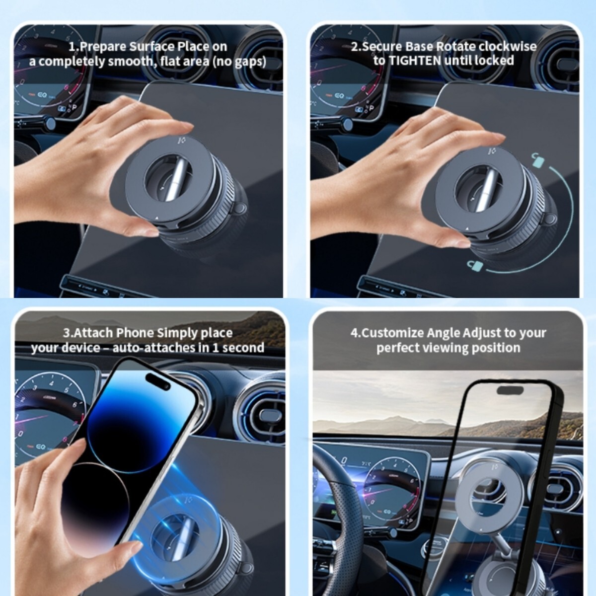 360° Vacuum Magnetic Phone Holder - Suction Cup Car Mount w/ Foldable Stand US