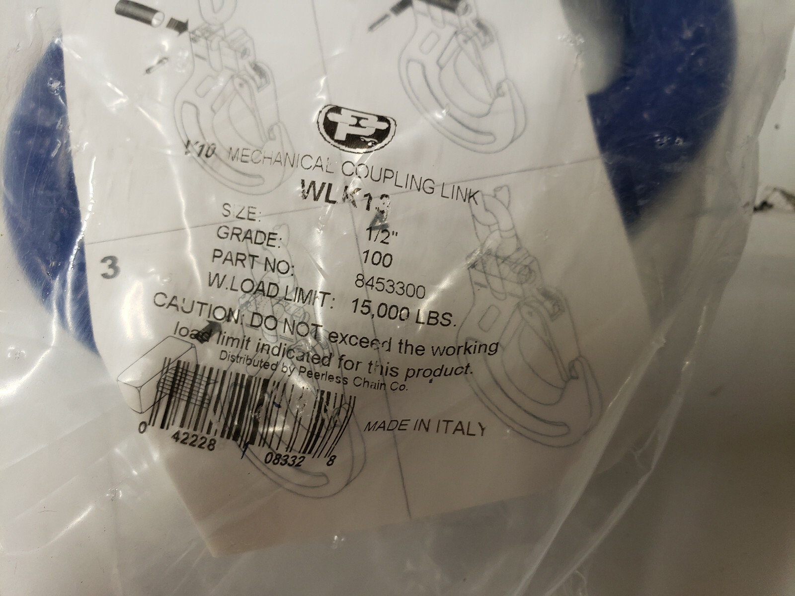 2-PC Peerless 8453300 Grade-100 1/2" V10 Mech Coupling Link 15K WLL. MADE ITALY