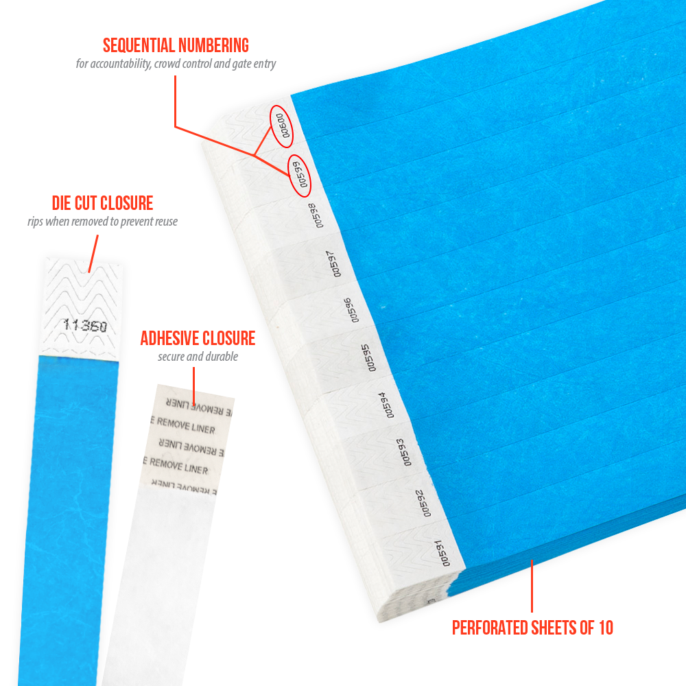 3/4" Tyvek Wristbands Neon Blue-100 Count