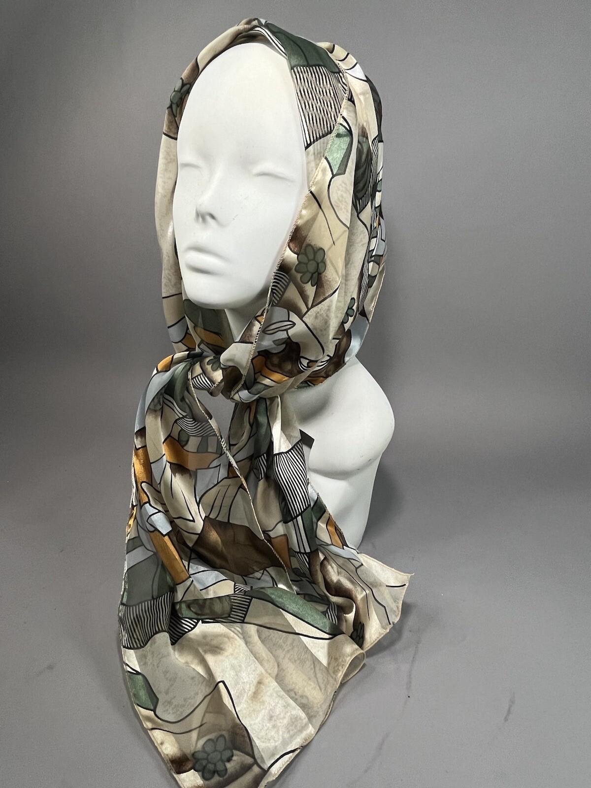 Scarf Abstract Picasso Style Art Face Silk Feel 60x13 Wrap