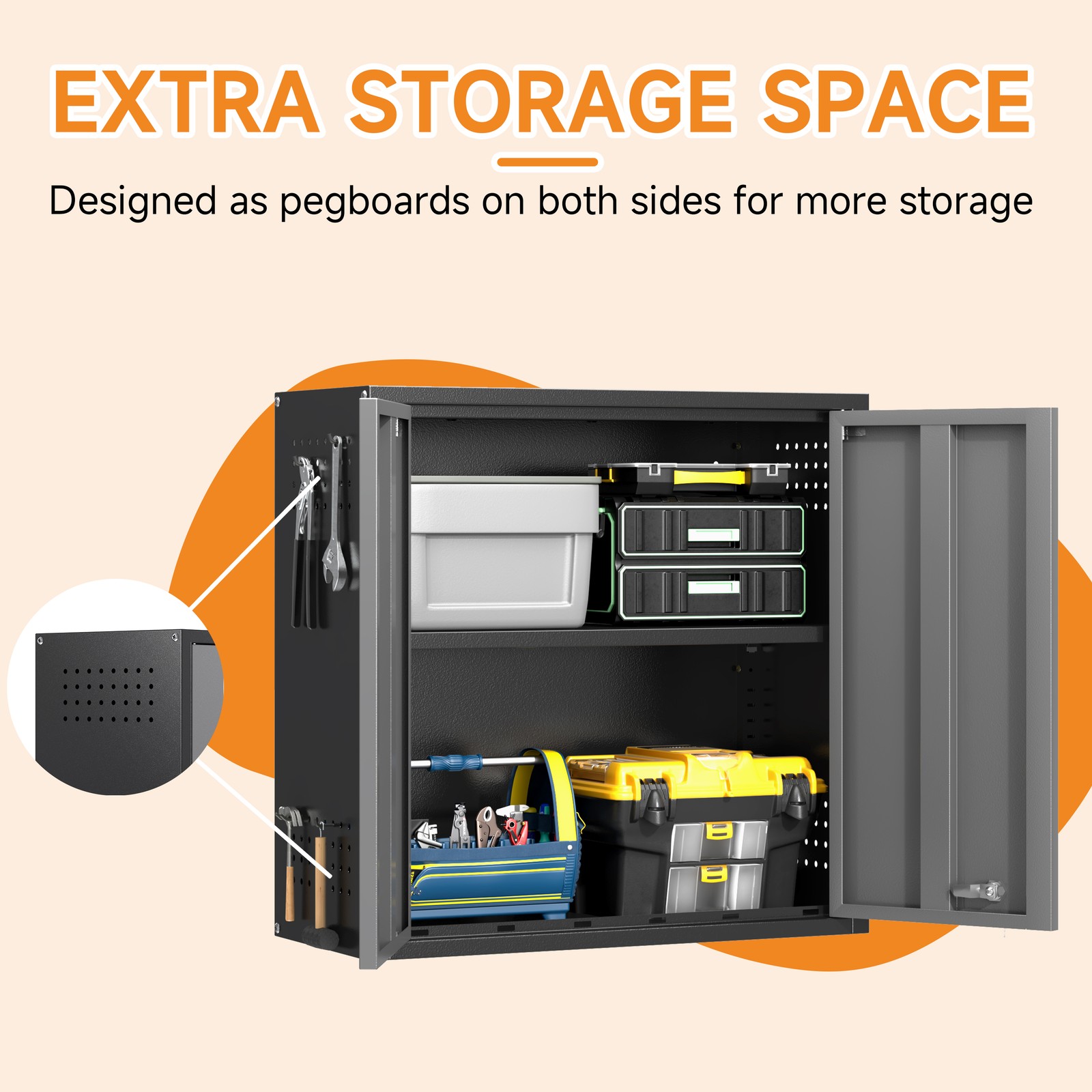 Wall Tool Chest Wall Mounted Tool Box Lockable Tool Storage Cabinet For Garage