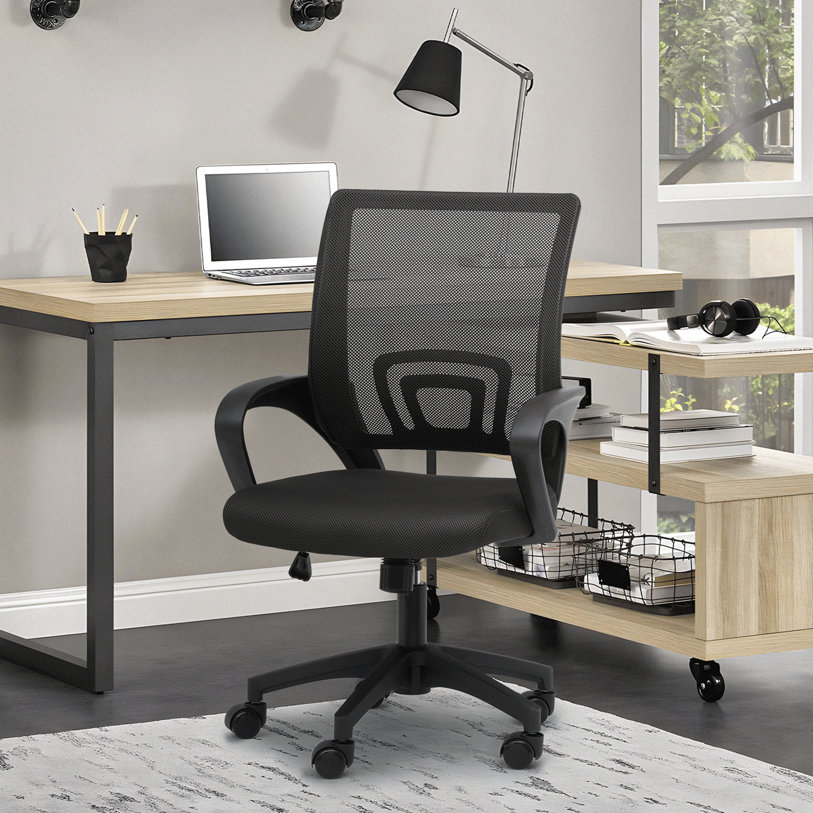 Adjustable Height Swivel Computer Home Office Ergonomic Desk Mesh Chair Black