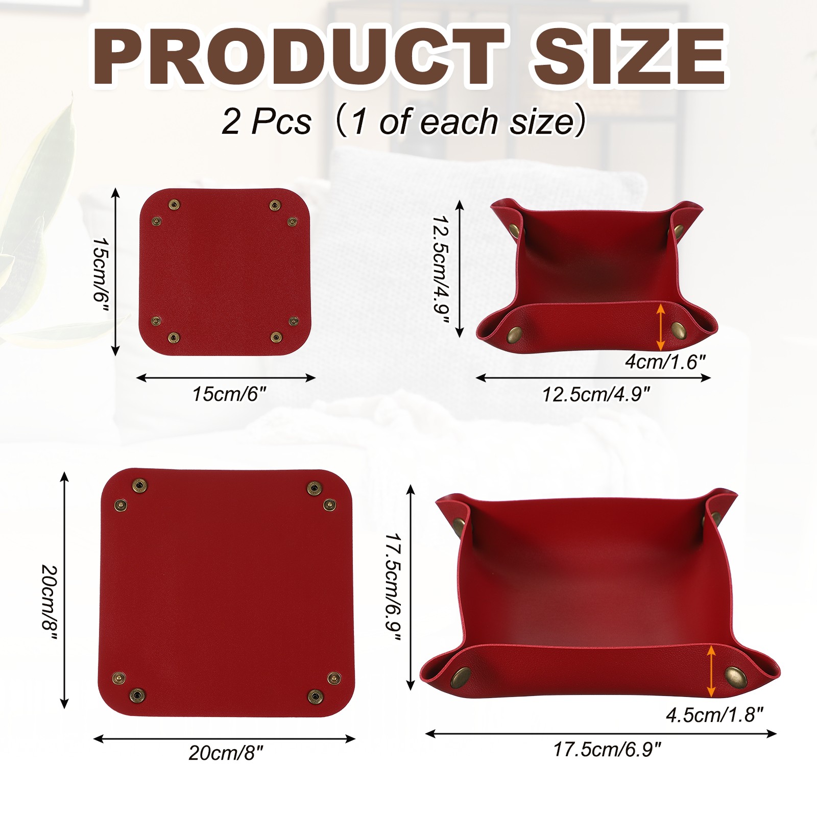 2 Pcs PU Leather Jewelry Tray(Square, Dark Red)