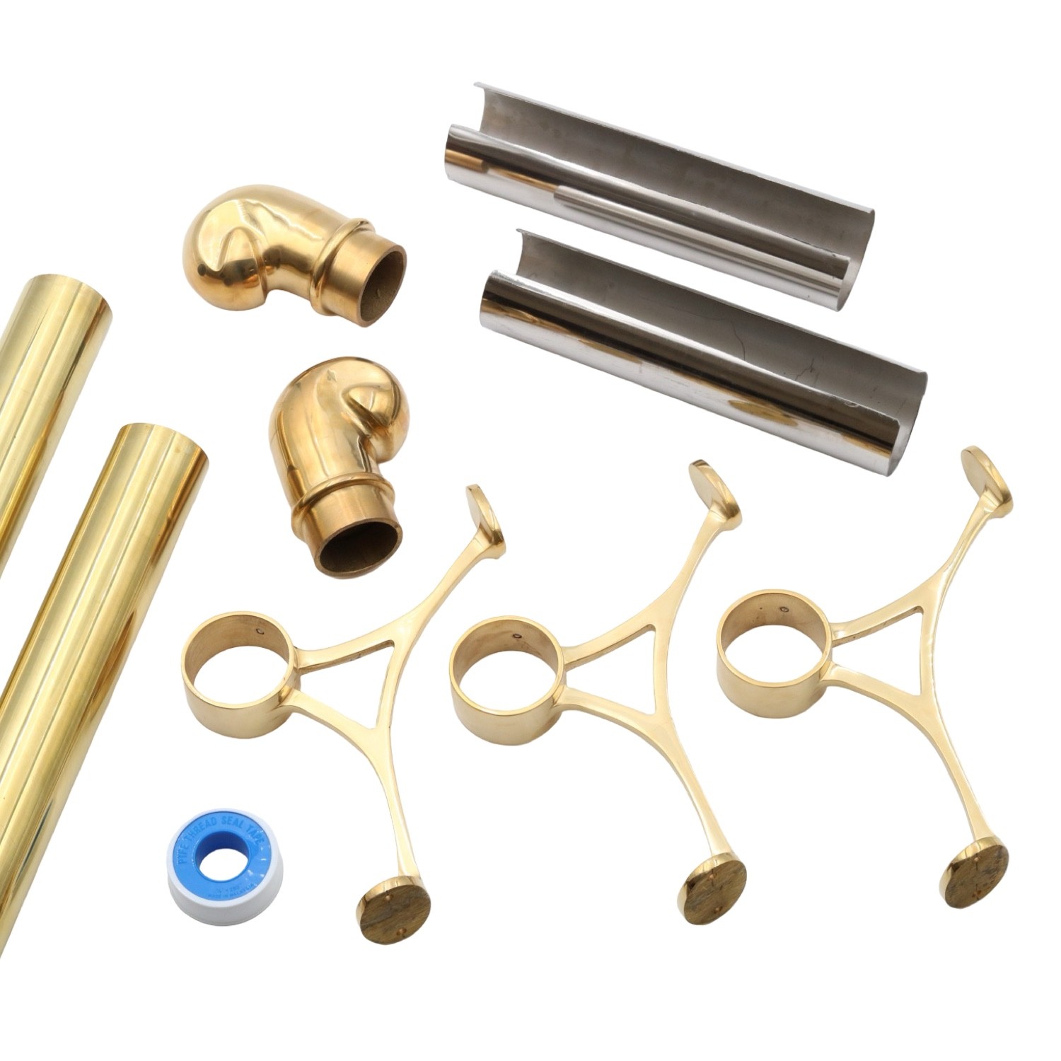 6 Foot Long Brass Bar Rail Kit 2 Inch Diameter