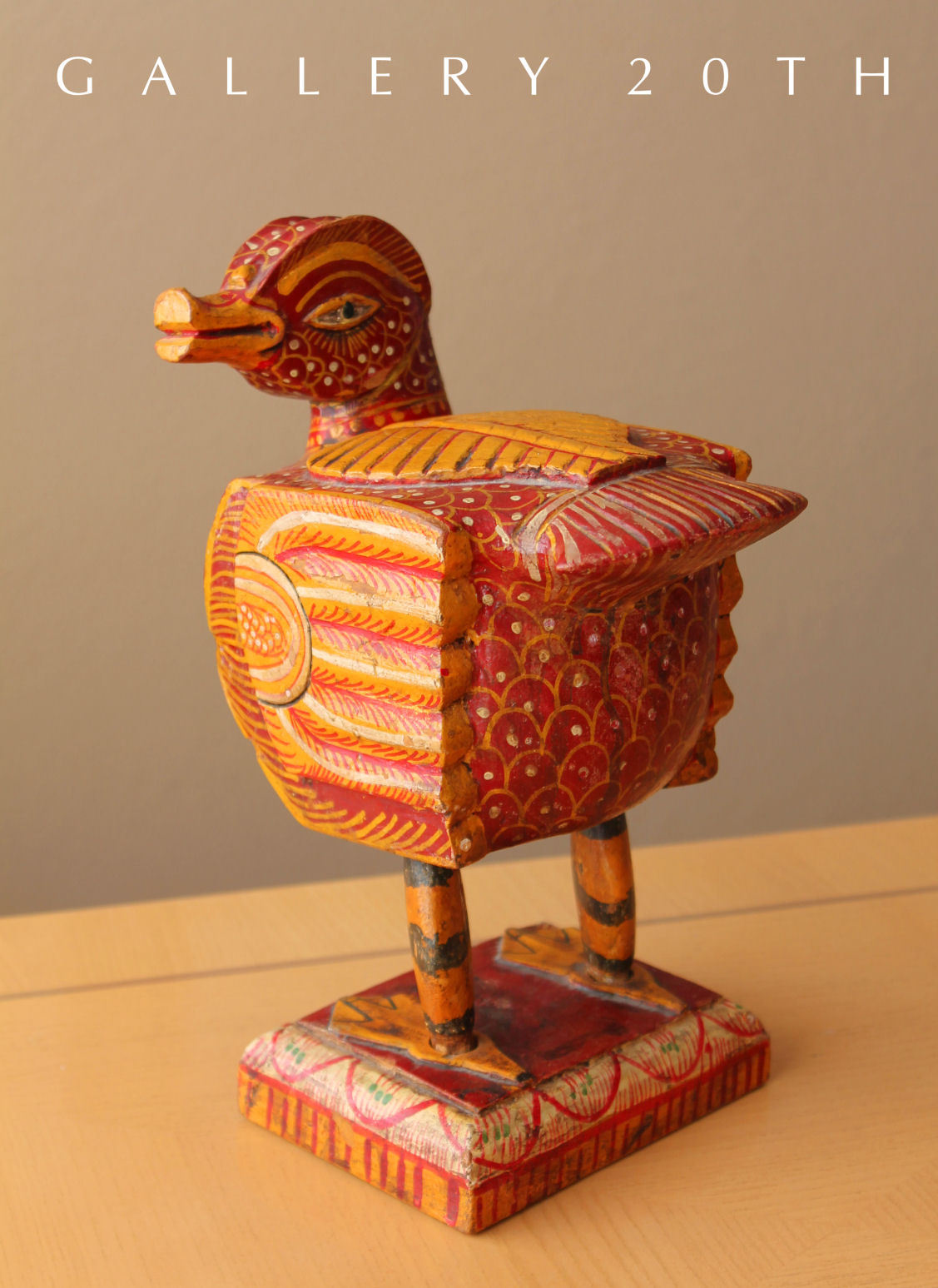 RARE! HINDU POLYCHROME BRAHMAN VAHANAM WOOD GOOSE! SCULPTURE VTG ORIG ART 30'S