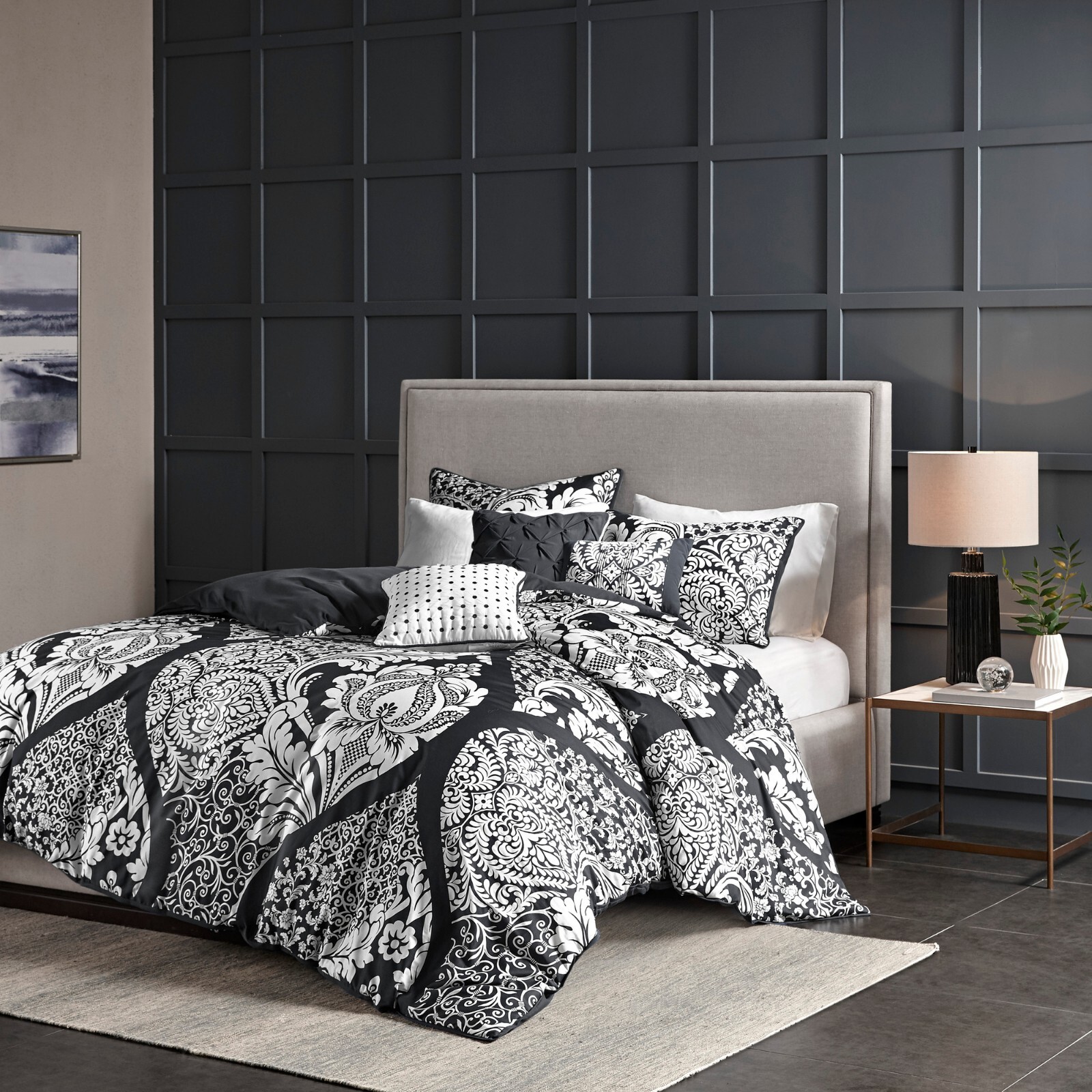 Madison Park 6 Piece Contrasted Color Cotton Sateen Printed Duvet Cover Set