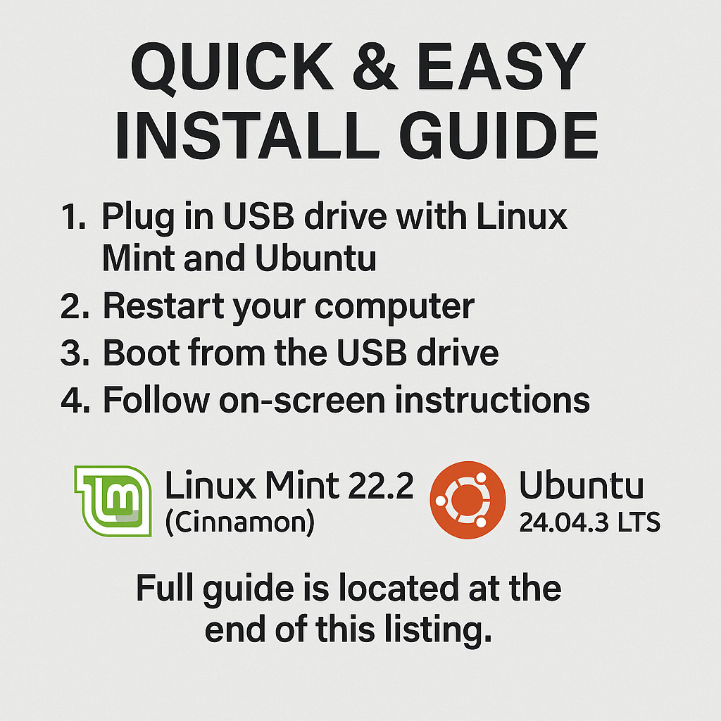 Linux Mint 22.2 Cinnamon + Ubuntu 24.04.3 LTS - Bootable / Live USB / 2-in-1