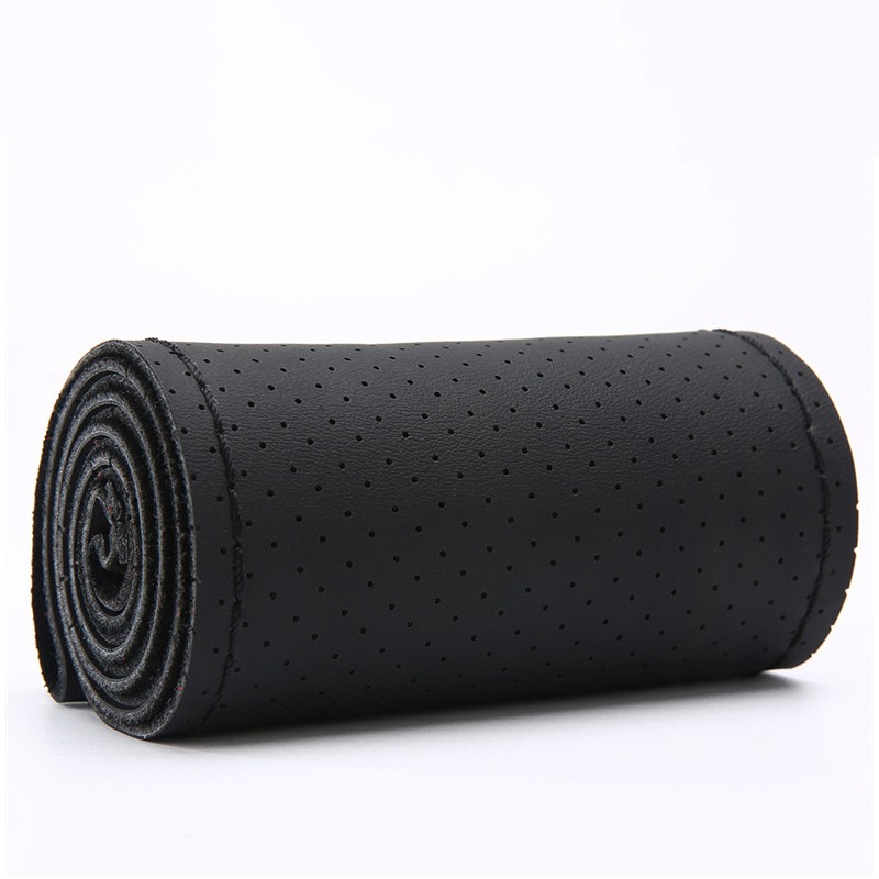 15" Genuine Leather Car Steering Wheel Cover Handsewn DIY Stitch On Wrap Protect