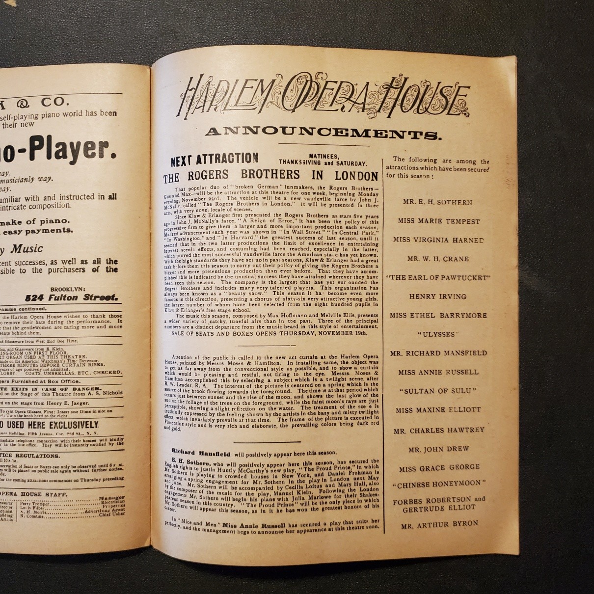 2243----1903 Wizard of Oz program Harlem Opera House NYC