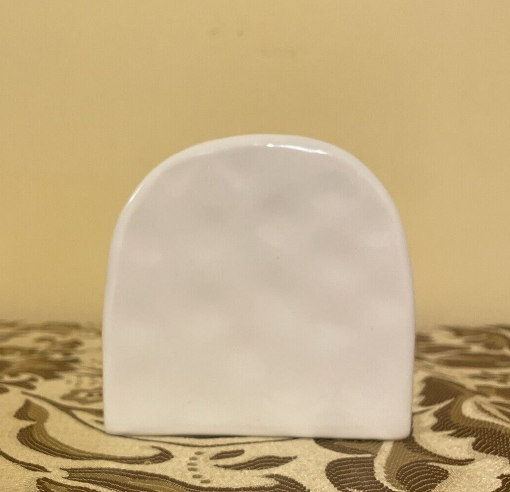 Napkin Holder Ceramic Tabletop White Black Text "Bon Appetit"
