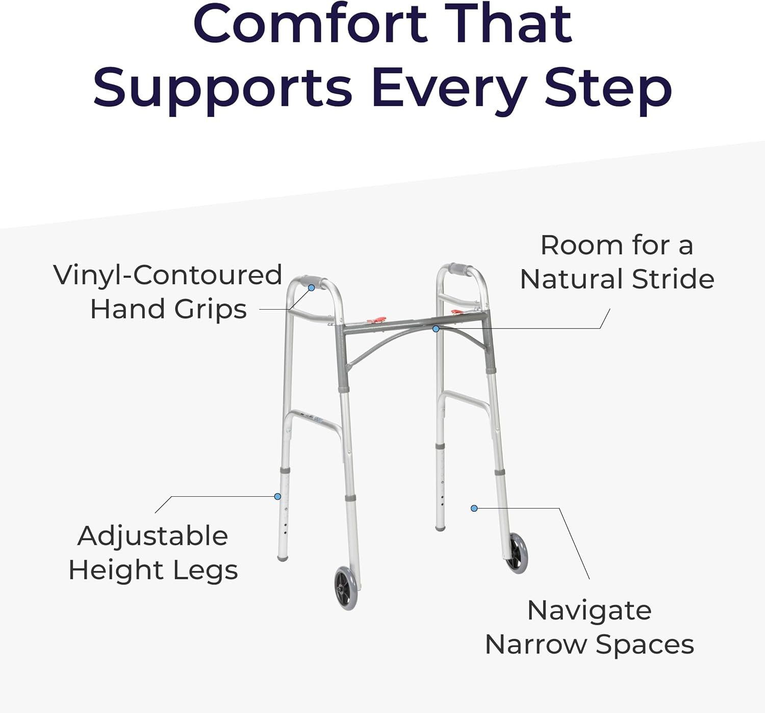 Drive Medical Two-Button Folding Walker w/ Wheels Desk Arms Dual Push 5in Silver