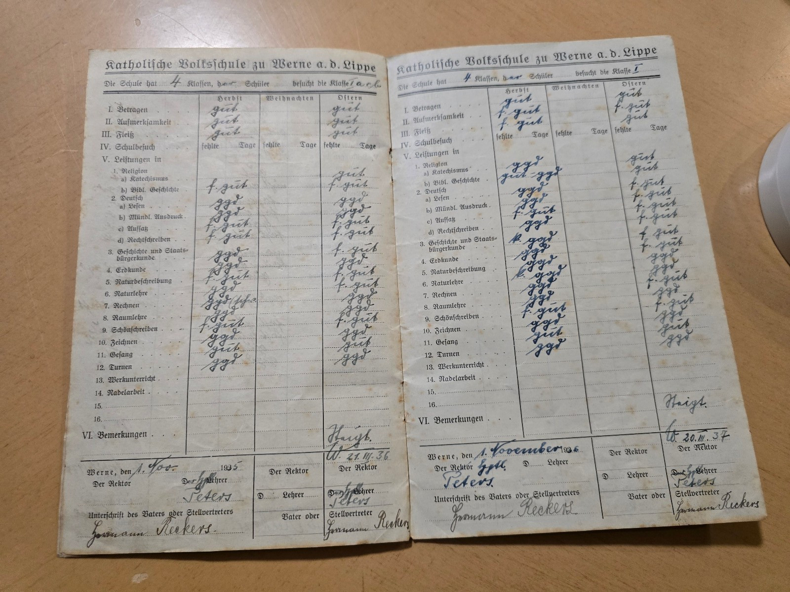 1930–1937 Third Reich Jugend German School Report Book Zeugnis Heft Wilhelm Reck