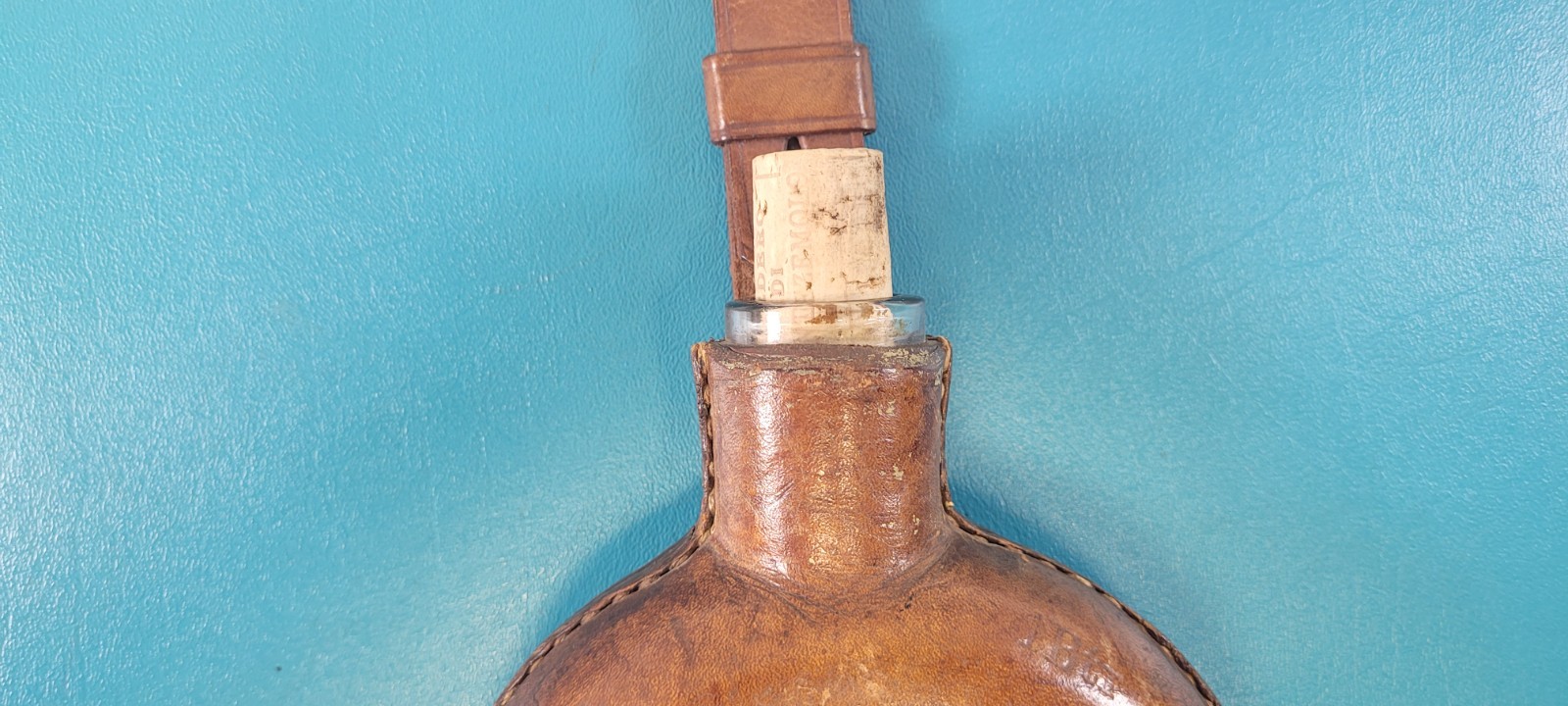 Vintage Military Glass Leather Canteen Decanter Flask + Regimental Markings