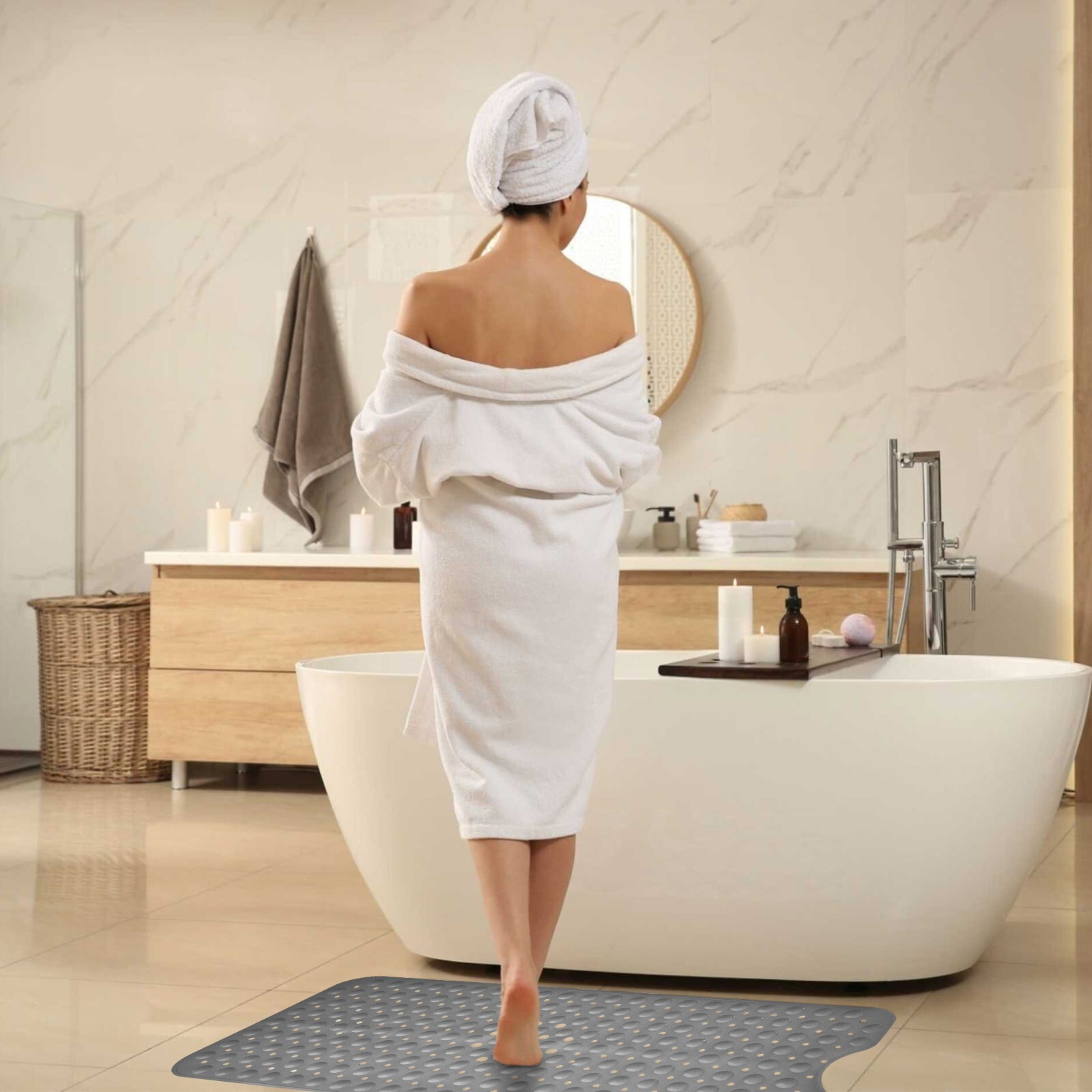Non-Slip Bath Tub Mat (40 X 16)Inch Extra Long Antibacterial Bathroom Shower Mat