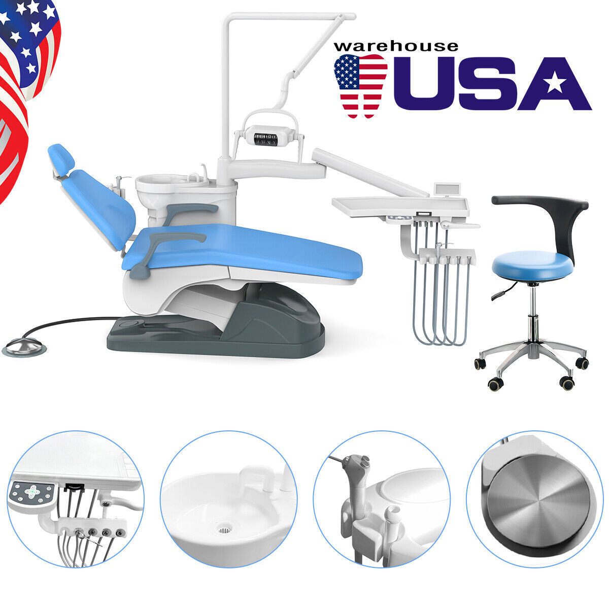 Dental Unit Chair Computer Controlled DC Motor PU Hard Leather Doctor 's Stool