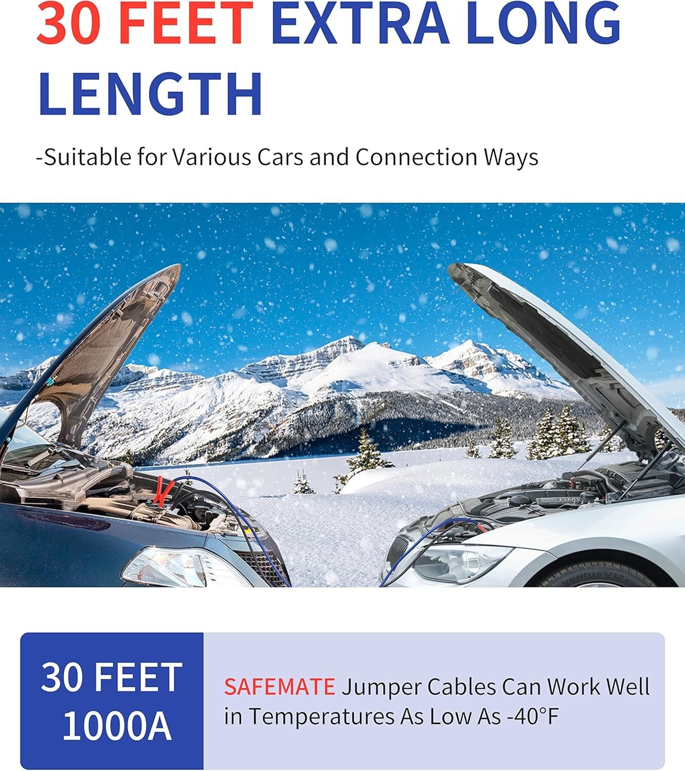 0 Gauge Heavy Duty Jumper Cables 30 FT 1000 Amp Quick Connect Plugs For Truck