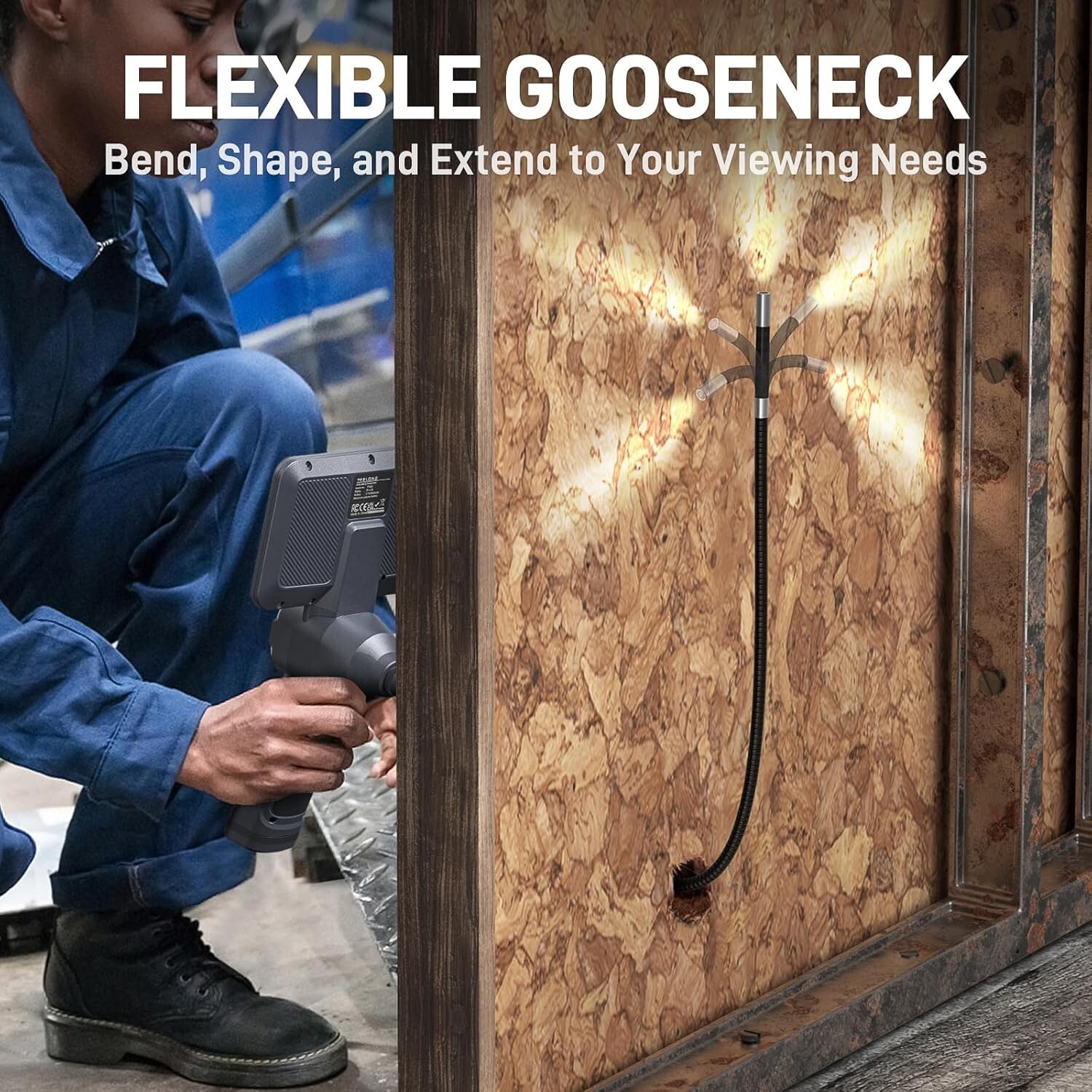 Teslong 360 Articulating 4-Way Joystick Borescope Inspection Camera with Lights