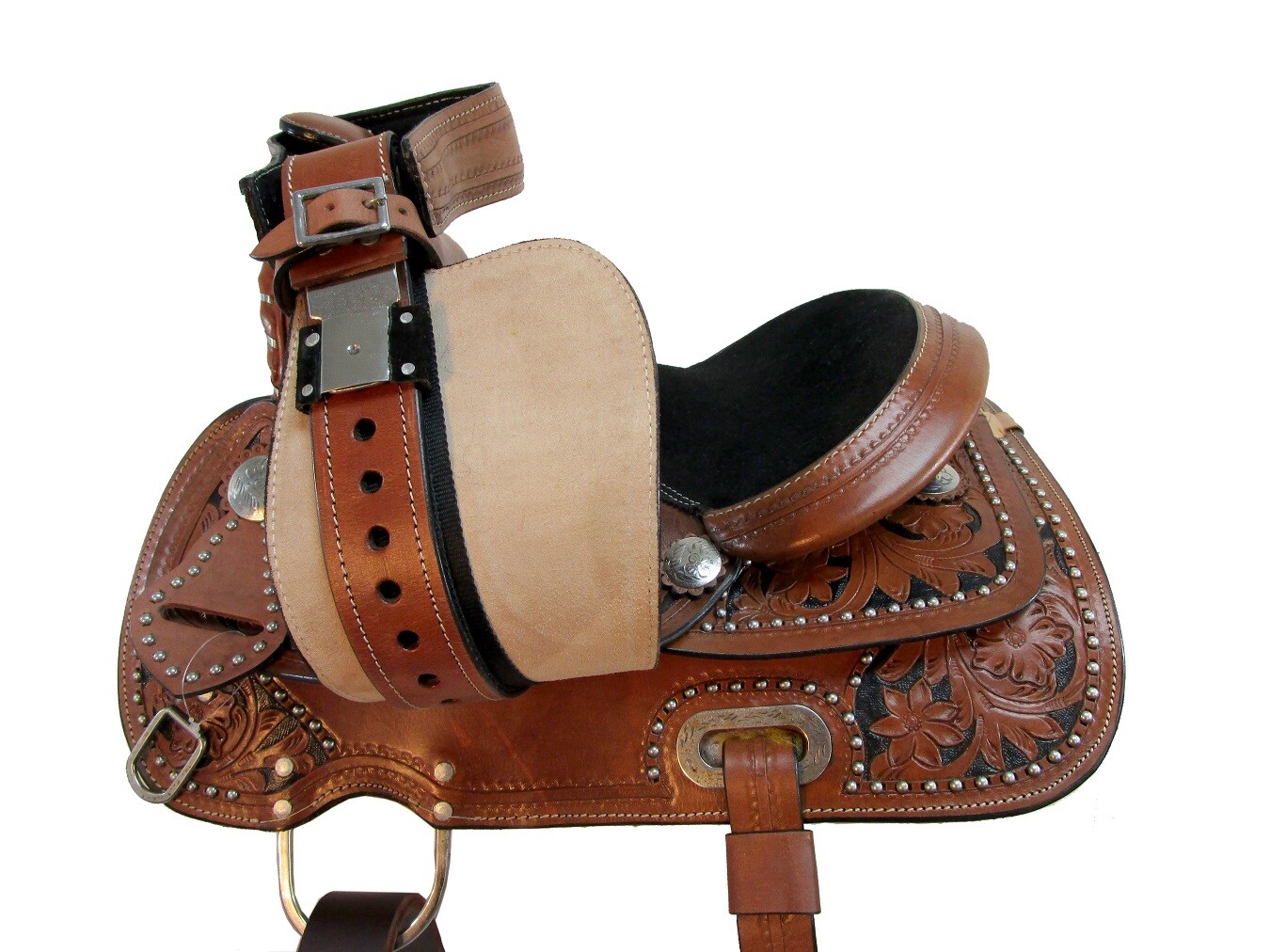 13 12 PONY WESTERN SADDLE PLEASURE FLORAL TOOLED LEATHER TRAIL BARREL RACING SET
