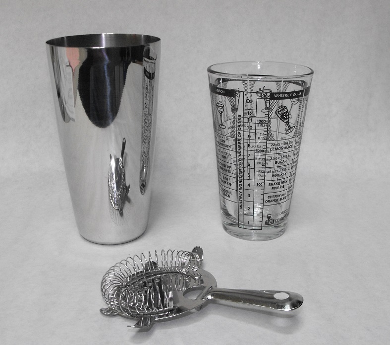 3 pc BOSTON COCKTAIL SHAKER KIT Mixing Glass, Strainer, Stainless Shaker Bar Kit