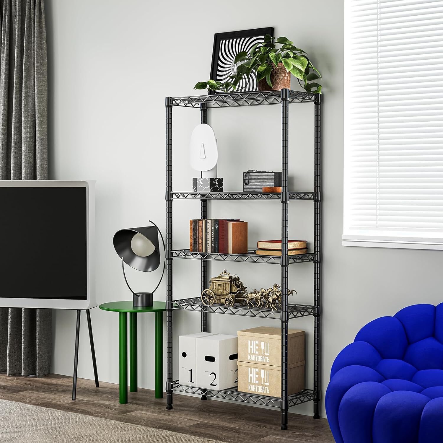 5 Tier Wire Storage Shelf Unit Steel Shelving Black Wire Pantry Shelves 12*28*58