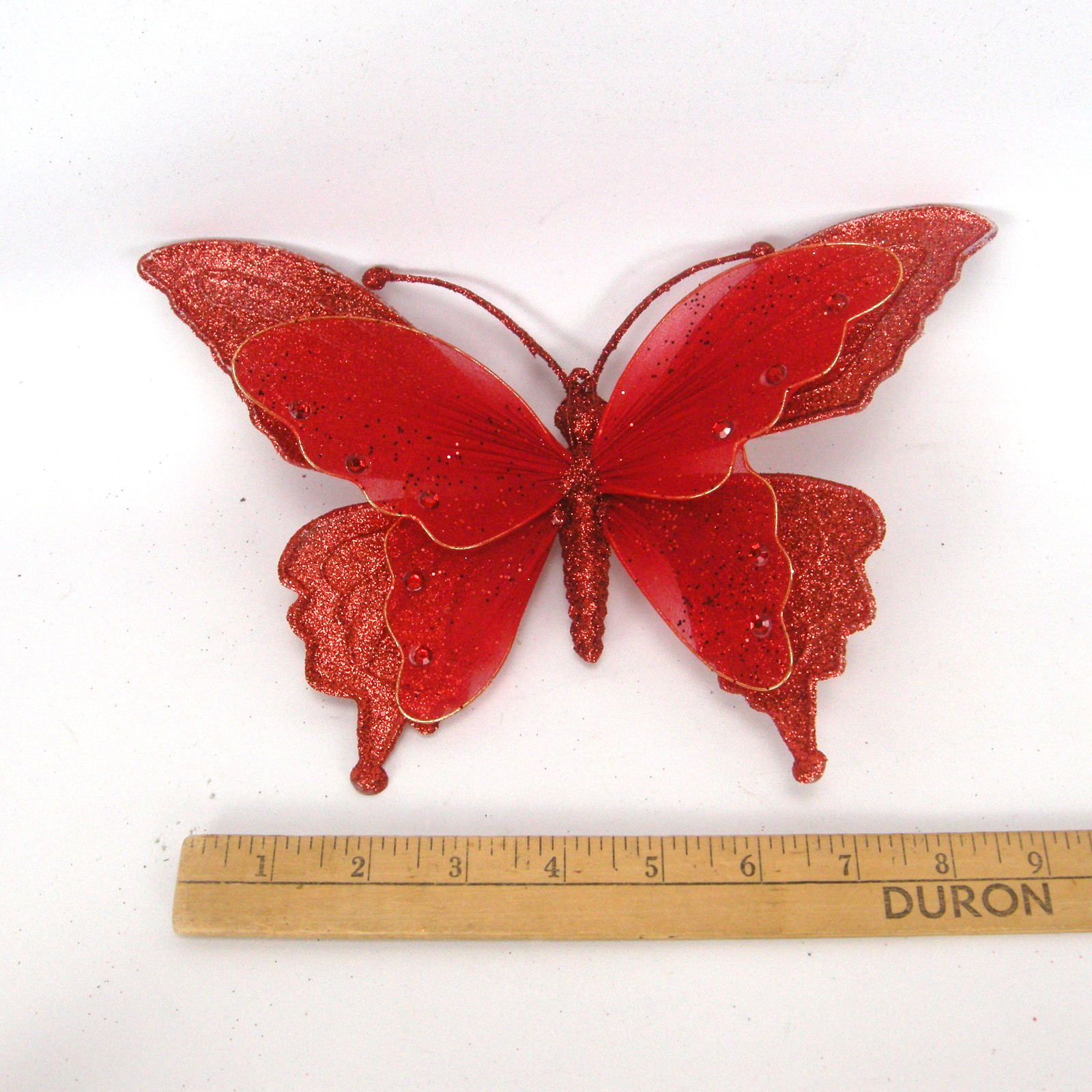 Glittered Red Butterfly Clip On Craft Decorations Floral 2 Large 4 Medium Set
