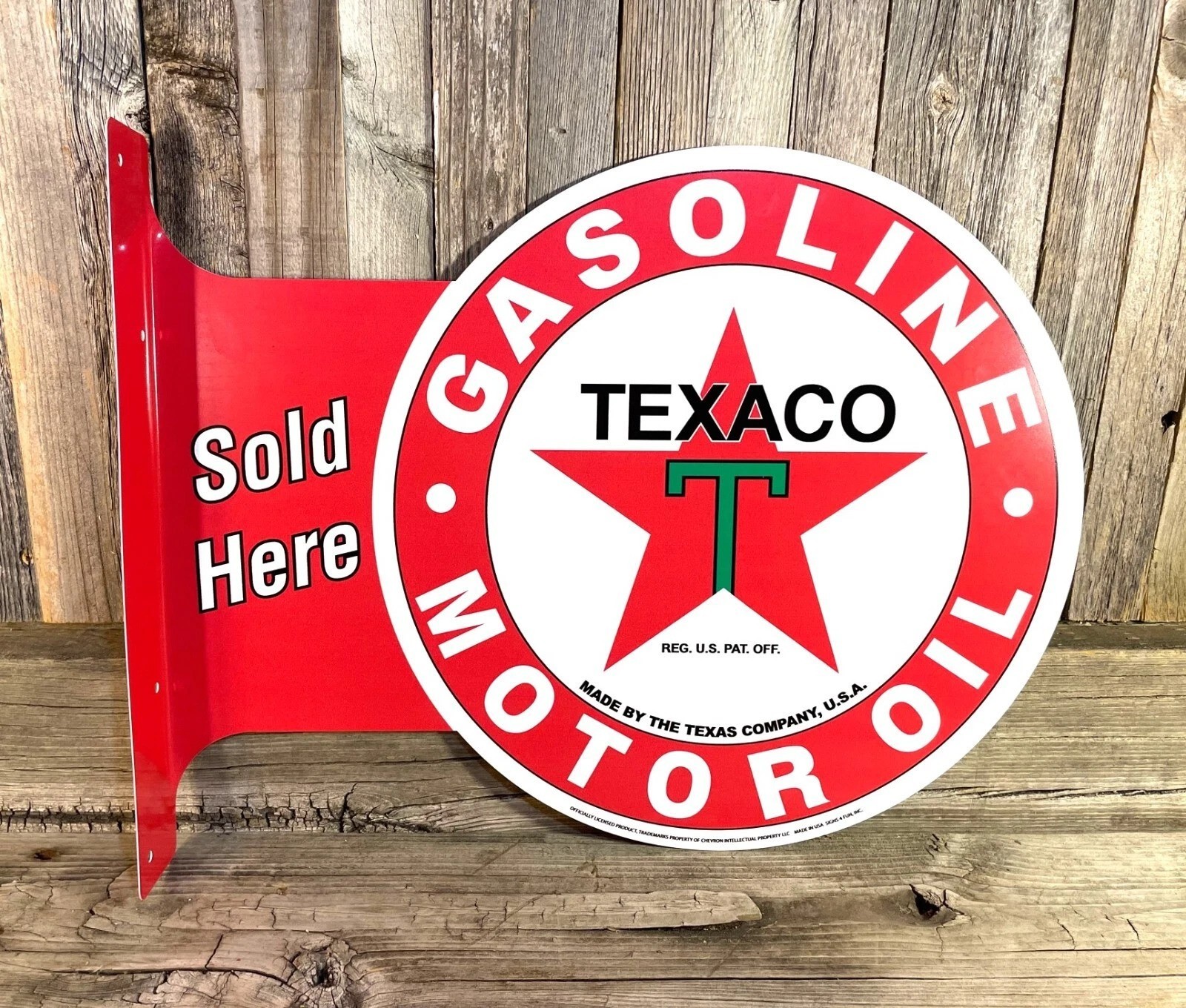Texaco Gasoline Oil Large Flange Vintage Style Metal Sign