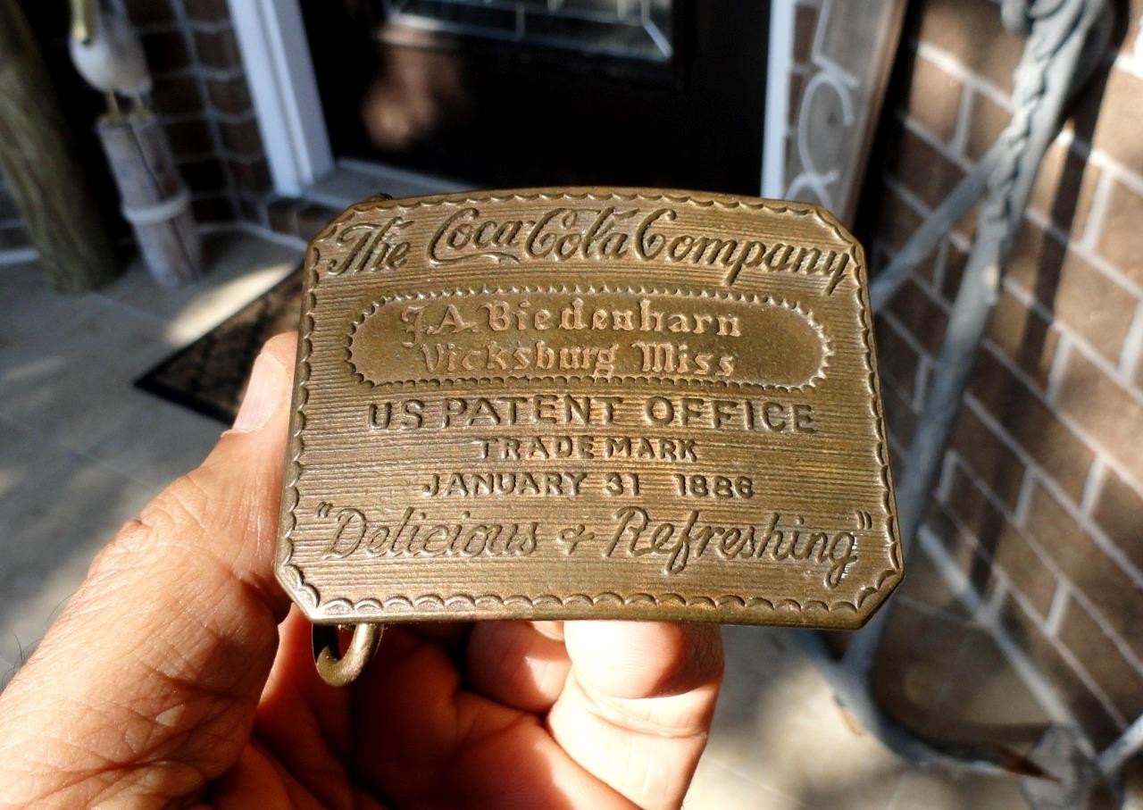 vintage BRASS Coca-Cola COKE Biedenharn Vicksburg, MS TIFFANY BELT BUCKLE