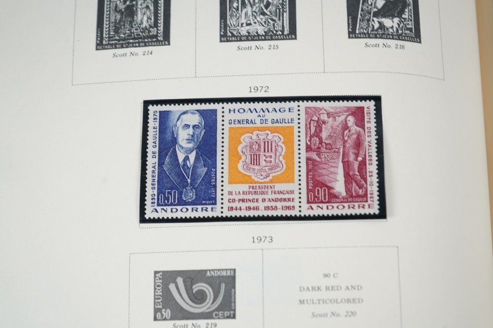 WORLDWIDE A-L 1970s COLLECTION OF 875+ STAMPS MINT & USED STORED IN SCOTT ALBUM